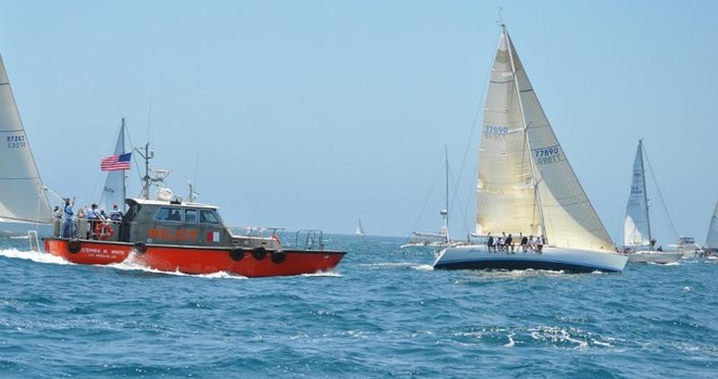 It was no accident that a Los Angeles Pilot Boat was out to blow a horn for the SC50, Allure - Transpac 2011 © Kimball Livingston/Transpac